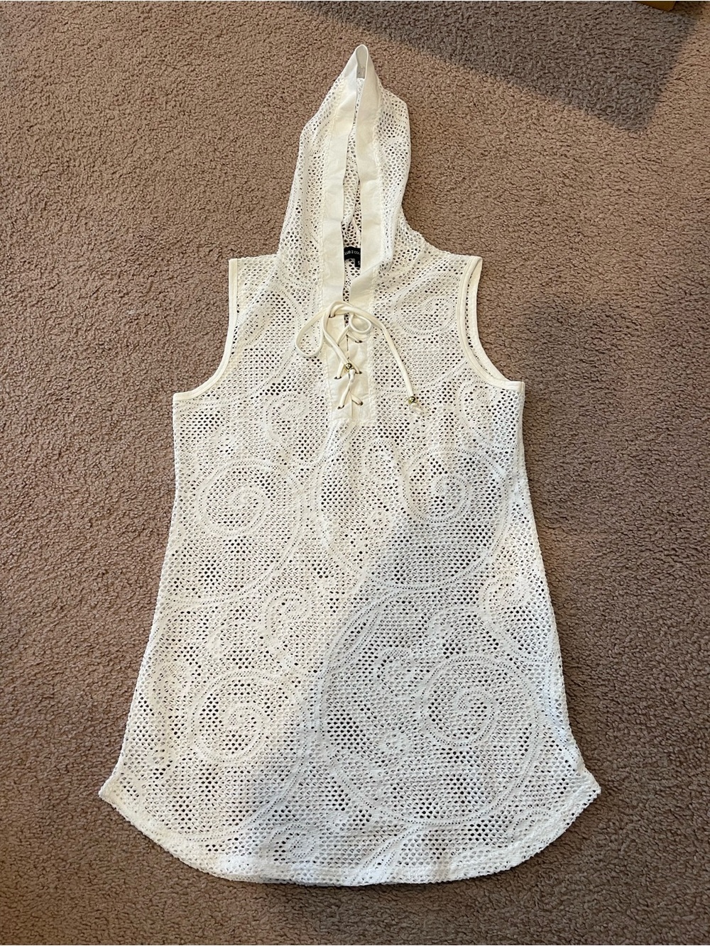 CLUB Z  CONNECTION Mesh Crochet Hooded Tunic Cover-Up